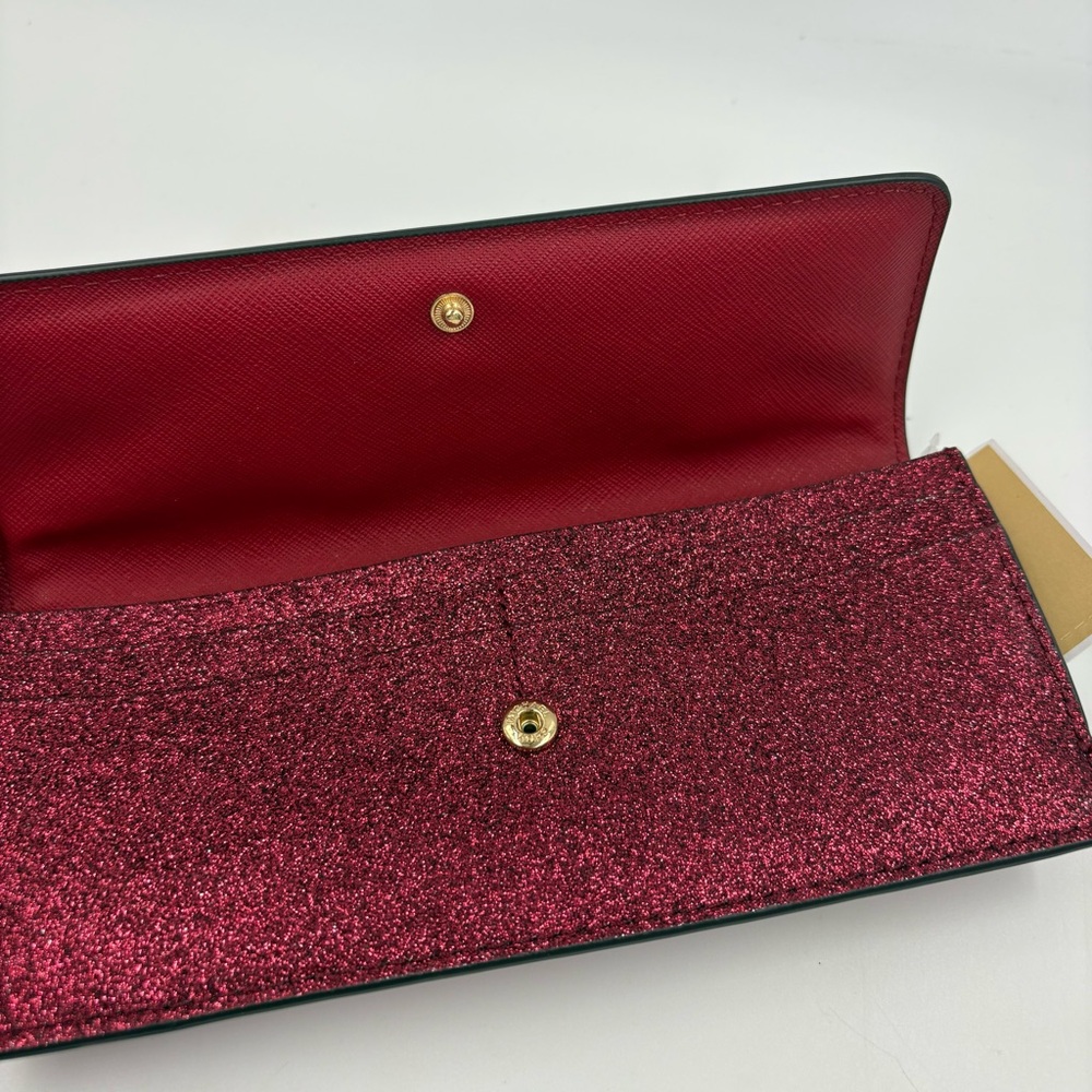 NWT Michael Kors Flat Wallet Cranberry Leather Glitter‎ - Picture 3 of 8
